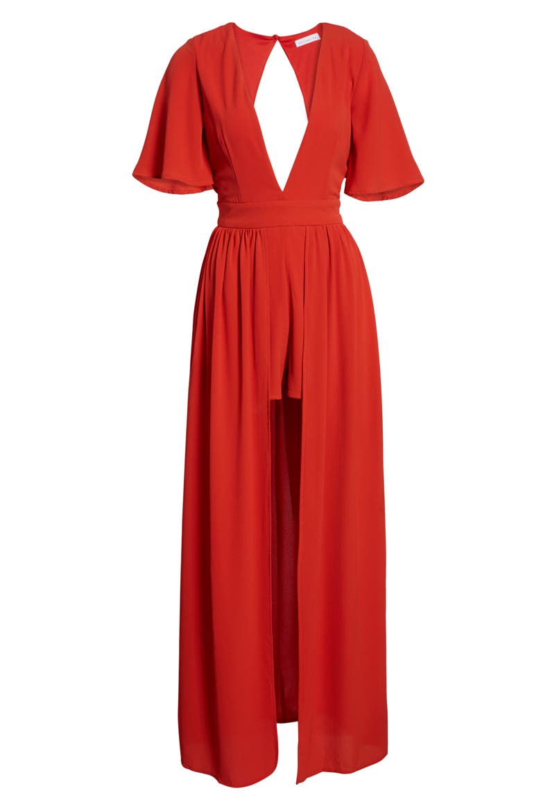 Stripe Maxi Romper, Alternate, color, FIERY RED