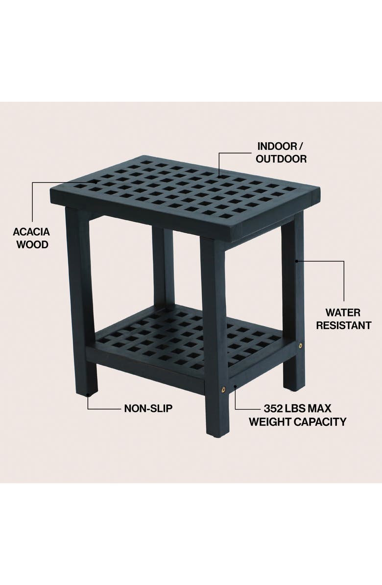 JONATHAN Y Armin 18.1" Modern Classic Grid Slat Solid Acacia Wood Indoor/Outdoor Shower Stool, Alternate, color, Black