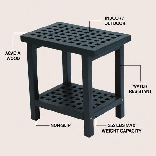 Jonathan Y Armin 18.1" Modern Classic Grid Slat Solid Acacia Wood Indoor/outdoor Shower Stool In Black