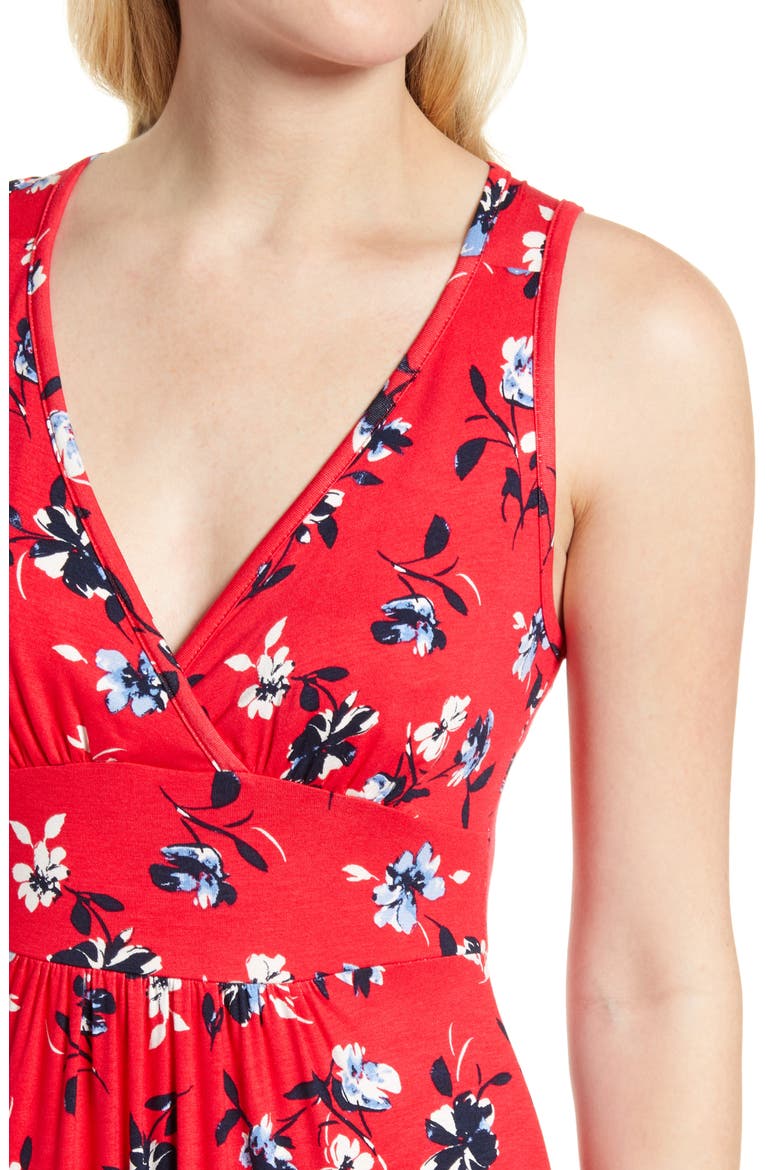 Floral V-Neck Jersey Maxi Dress, Alternate, color, RED