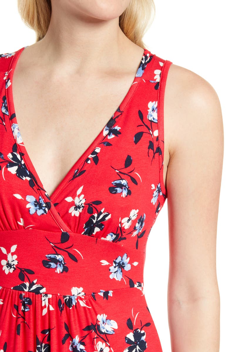 Loveappella Floral V-Neck Jersey Maxi Dress, Alternate, color, Red