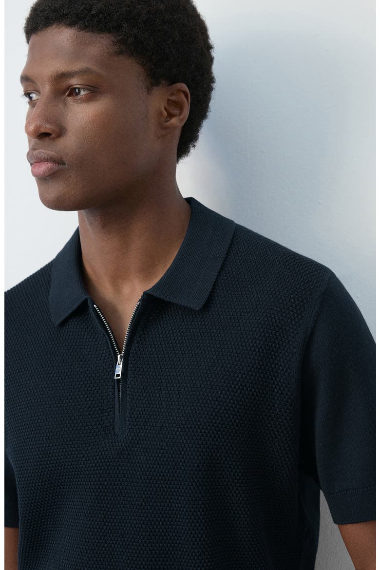 Solid Cotton Waffle Zip Polo Sweater, Alternate, color, NAVY