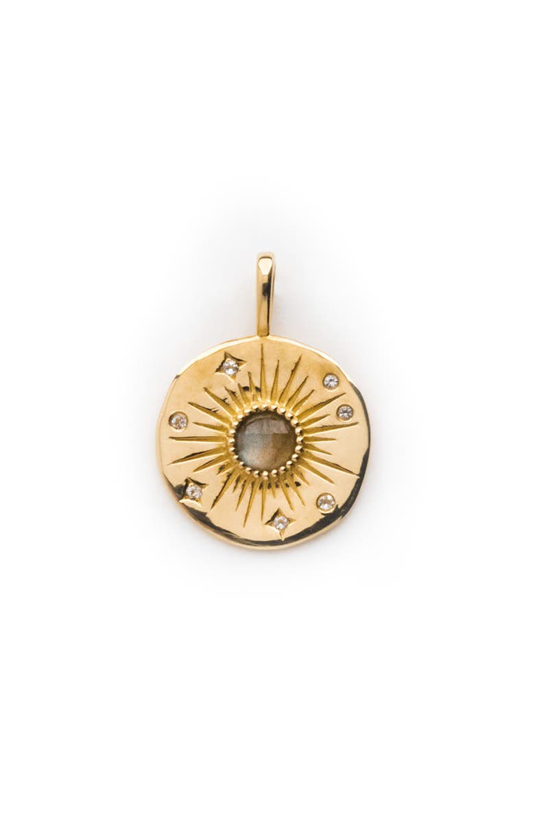 Local Eclectic Solid 9K Gold, Labradorite & Topaz Coin Charm, Main, color, Gold