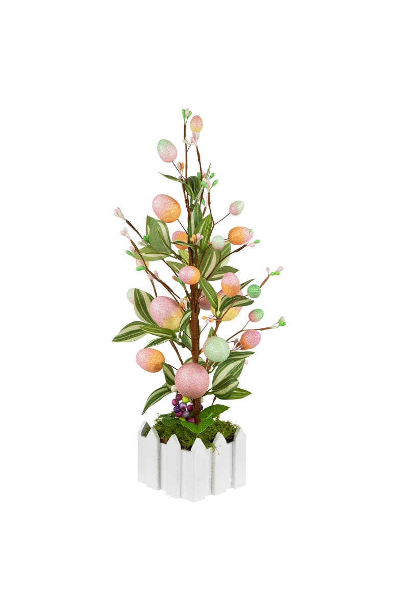 Northlight Artificial Potted Twig Tree with Easter Eggs - 18" - Pink, Alternate, color, Pink