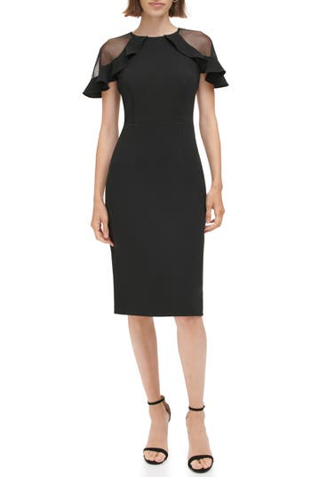 ELIZA J ELIZA J SHEER RUFFLE SHOULDER COCKTAIL DRESS