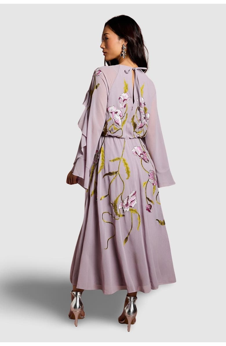 Coast Embroidered Tiered Chiffon Midi Dress, Alternate, color, Mauve