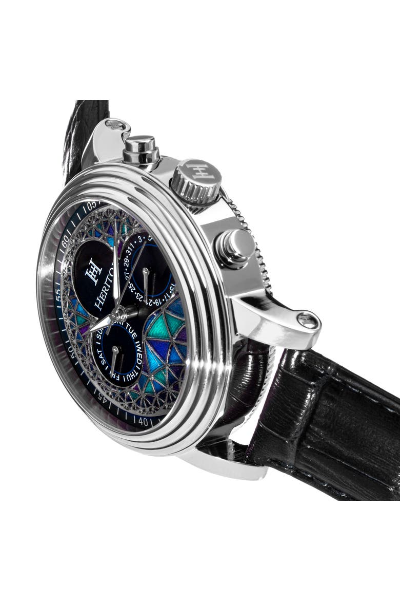 Legacy Leather-Band Watch w/Day/Date, Alternate, color, Silver/Black