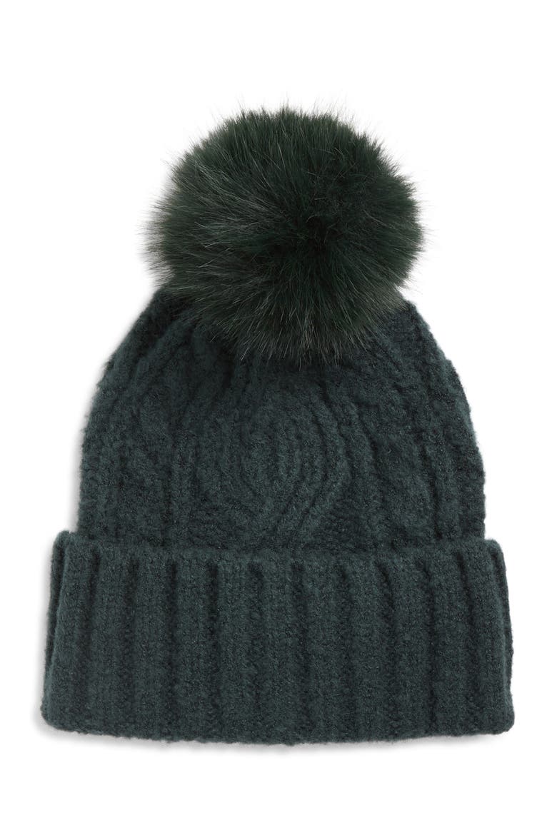 Cable Stitch Pom Beanie, Main, color, GREEN GABLES