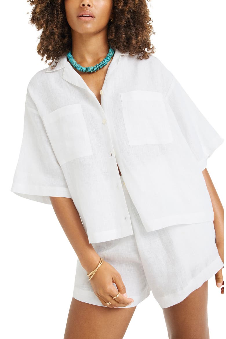 Rowan Resort Linen Cover-Up Shirt, Alternate, color, WHITE