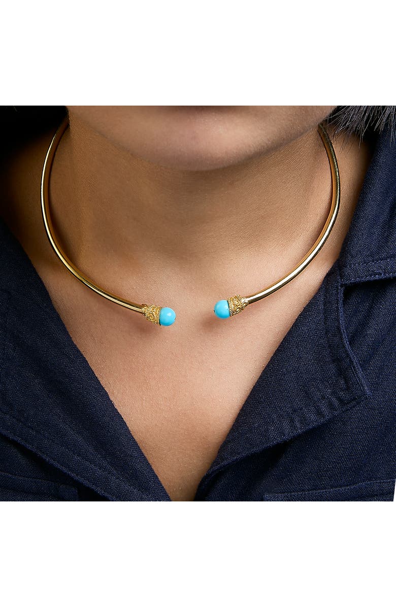 Haus of Brilliance 18K Yellow Gold Sculpted Collar Necklace with Turquoise Cabochon Ends, Alternate, color, Yellow
