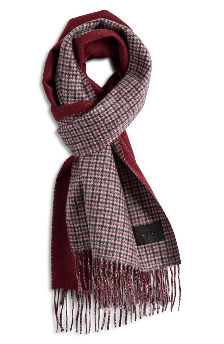 Vince Houndstooth Reversible Cashmere Scarf, Main, color, Bordeaux
