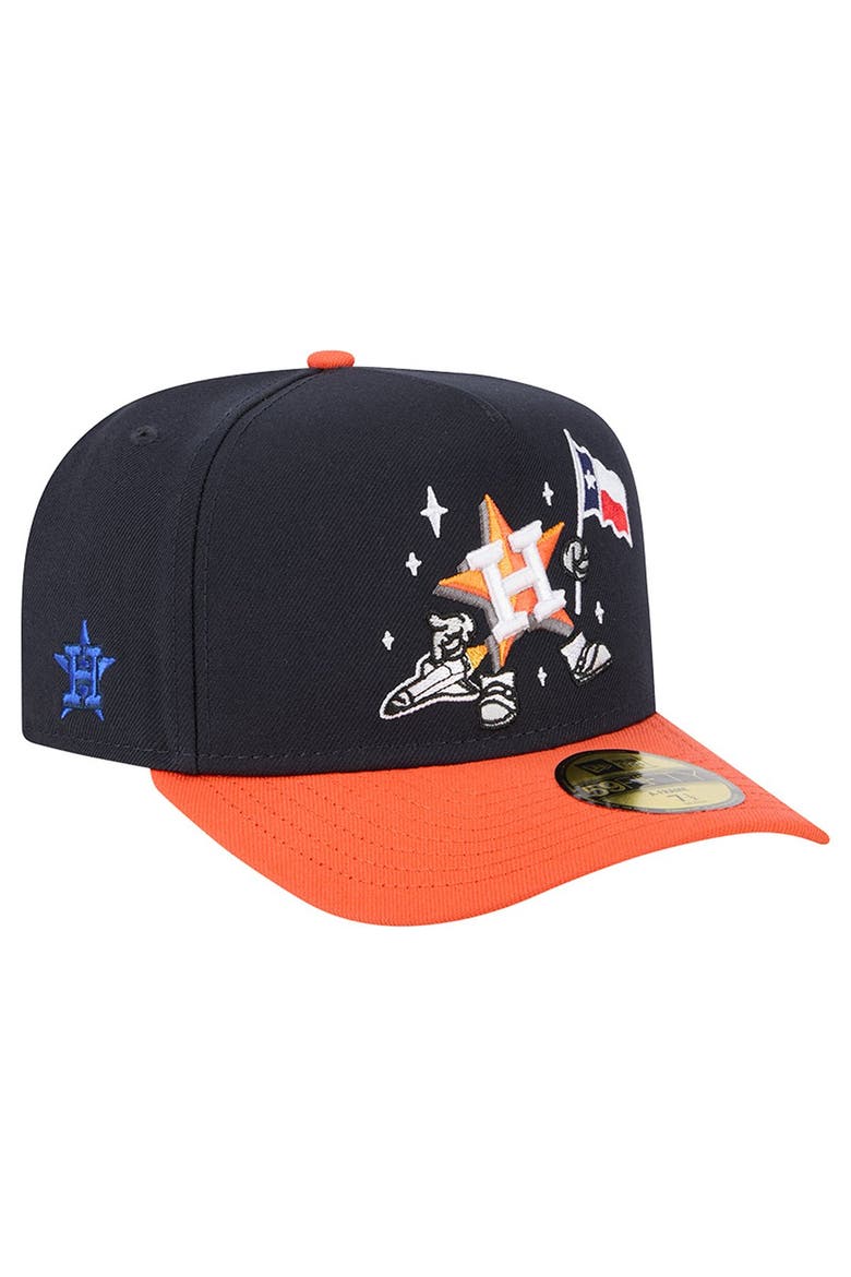 Men's New Era Navy/Orange Houston Astros Cartoon A-Frame 59FIFTY Fitted Hat, Main, color, Navy