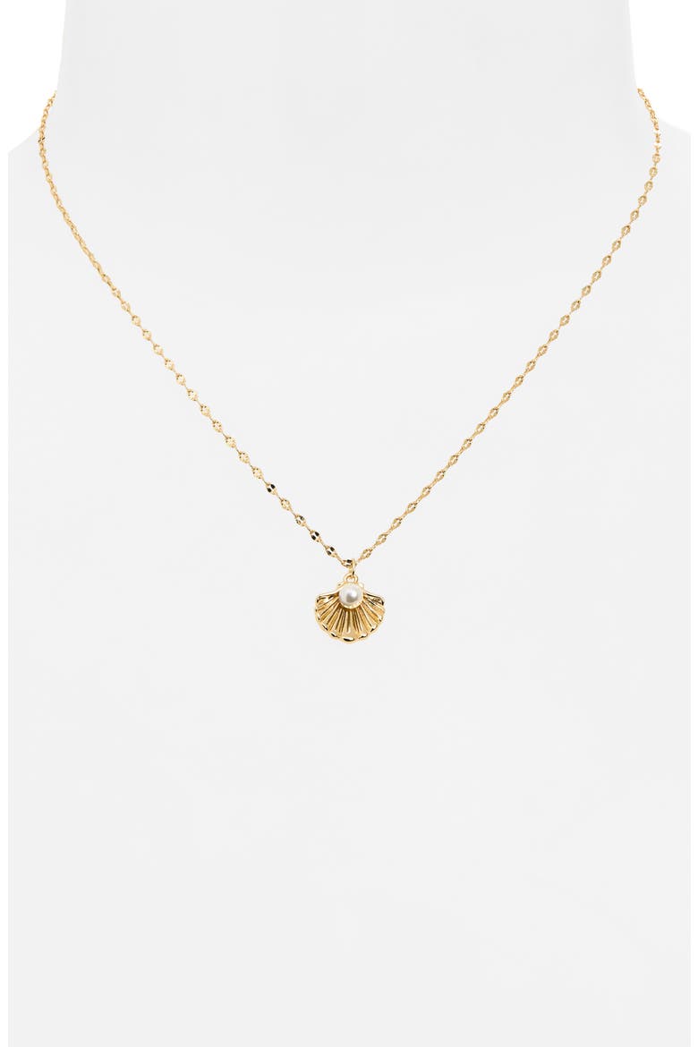 Faux Pearl Shell Pendant Necklace, Alternate, color, WHITE- GOLD