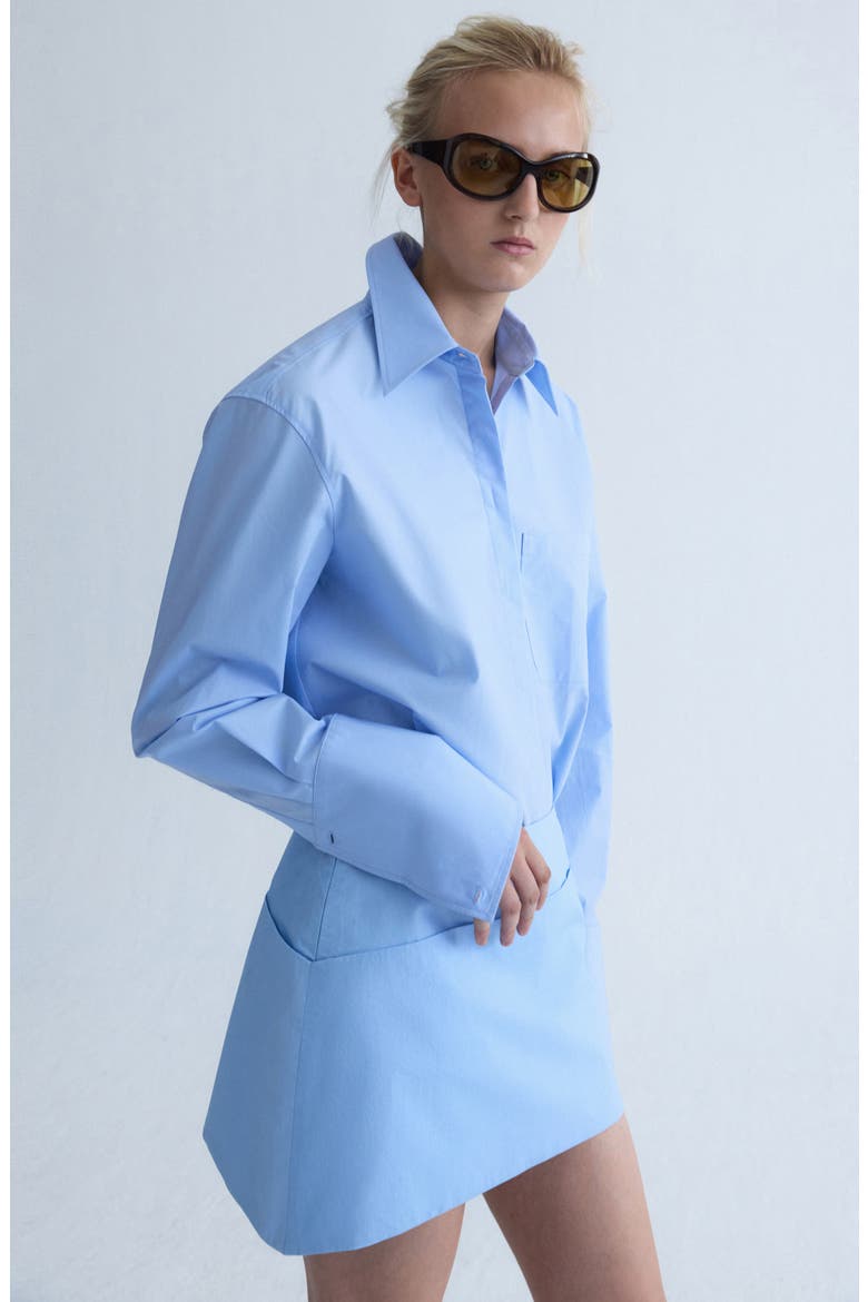 Asymmetric Hem Cotton Poplin Skirt, Alternate, color, SKY BLUE