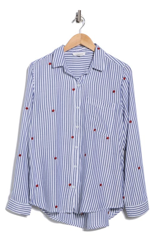 Beachlunchlounge Kaylee Heart Stripe Long Sleeve Button-up Shirt In Blue
