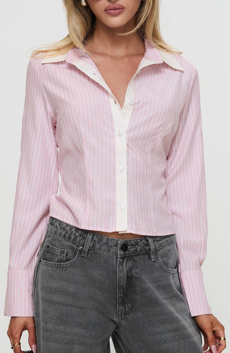 Princess Polly Lyndel Stripe Button-Up Shirt, Main, color, 