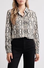 NIKKI LUND Annika Snakeskin Print Button-Up Shirt