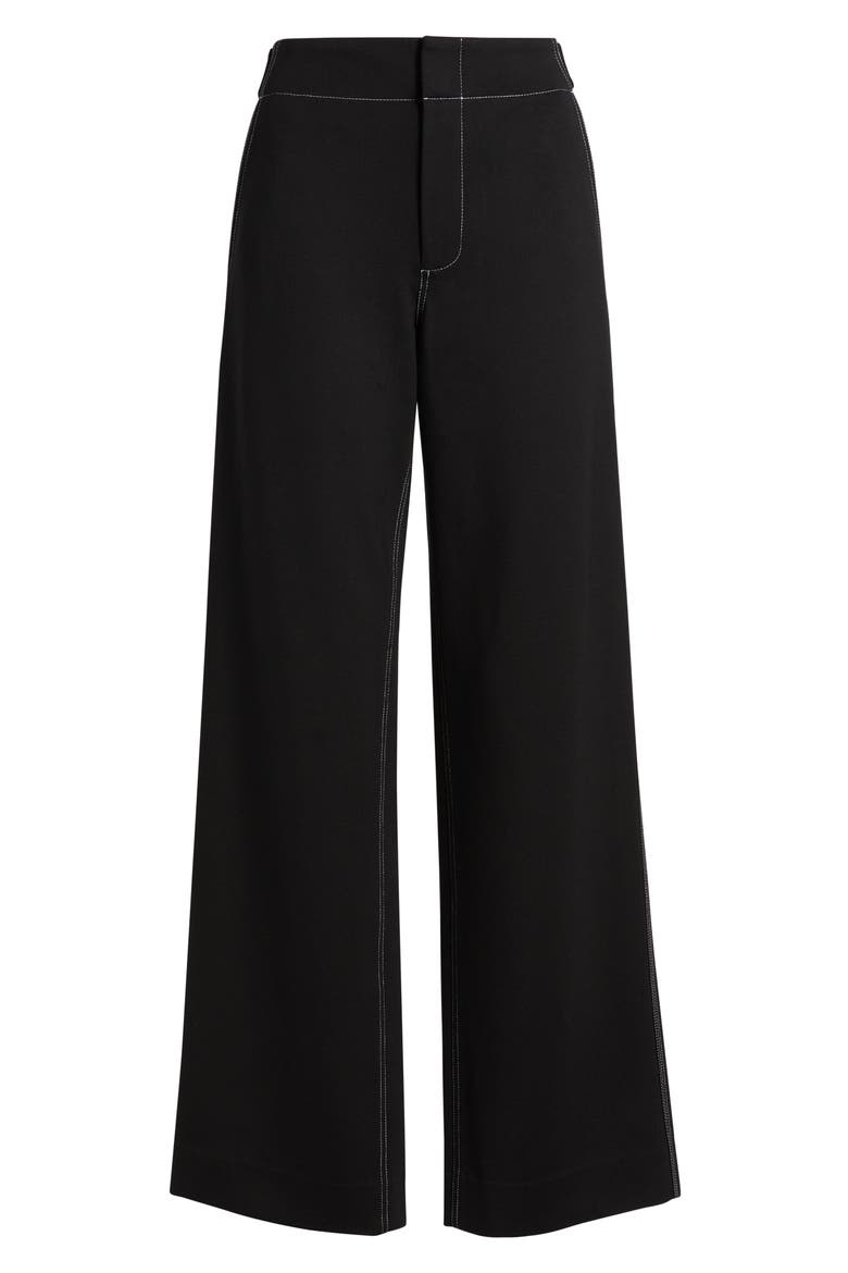 Irina Contrast Stitch Straight Leg Ponte Pants, Alternate, color, BLACK