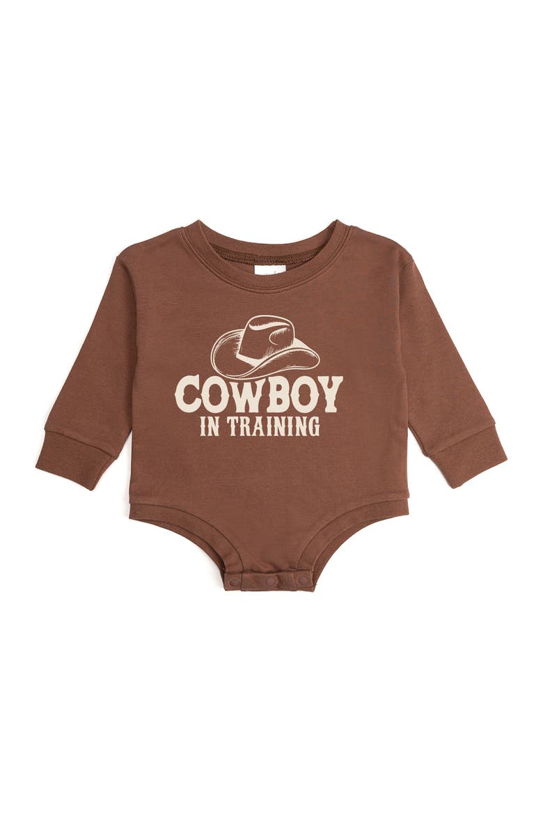Cowboy In Training Western Long Sleeve Romper, Main, color, Brown