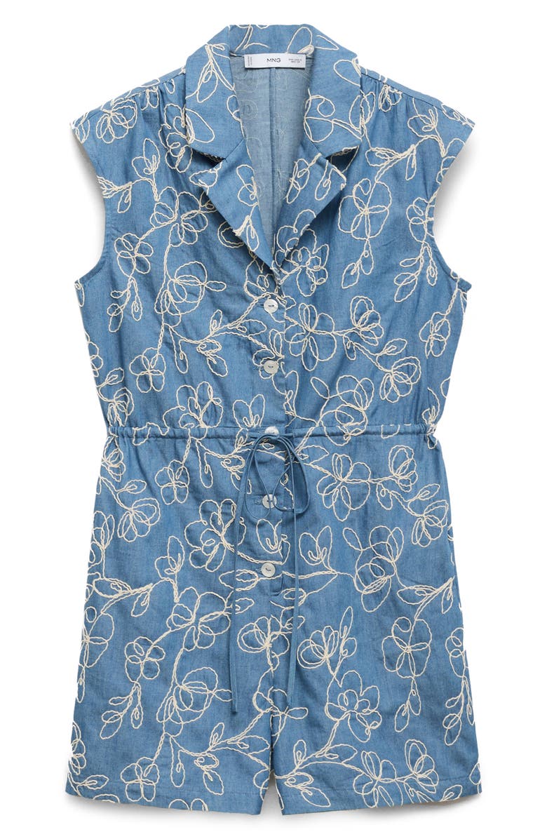 MANGO Floral Embroidered Denim Romper, Alternate, color, 