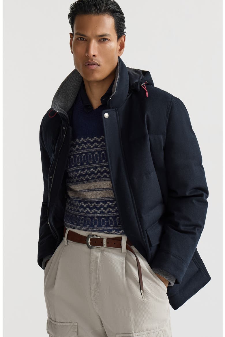 Bonded wool flannel down parka with detachable hood, Alternate, color, Blue