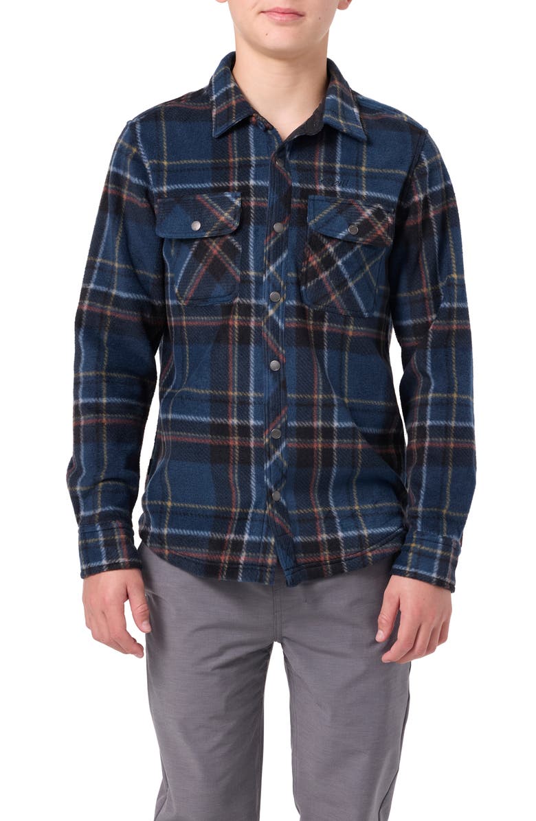 O'Neill Kids' Glacier Plaid Superfleece Snap-Up Shirt, Main, color, Midnight Navy