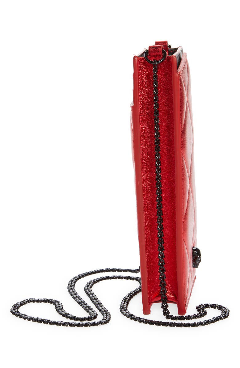 McQueen Alexander McQueen Skull Quilted Metallic Leather Crossbody Phone Case, Alternate, color,