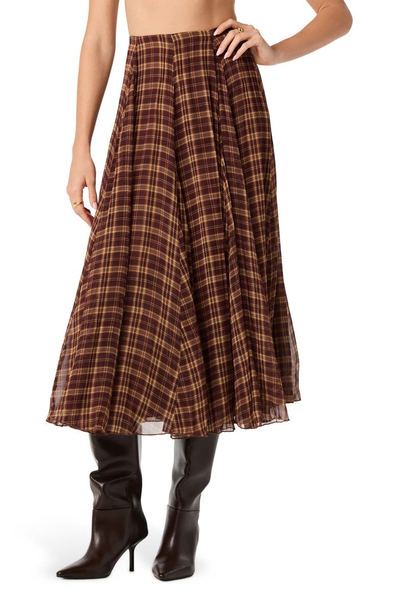 Fiori Plaid Skirt, Main, color, BROWN PLAID