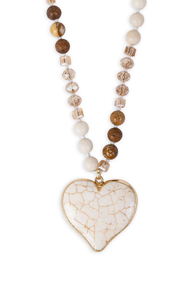 Beaded Heart Pendant Necklace, Main, color, IVORY