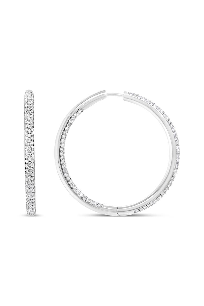 18K White Gold 2.00 Cttw Round-Cut Diamond Inner-Outer Hoop Earrings, Main, color, White