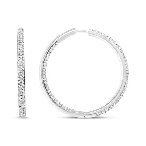 18K White Gold 2.00 Cttw Round-Cut Diamond Inner-Outer Hoop Earrings
