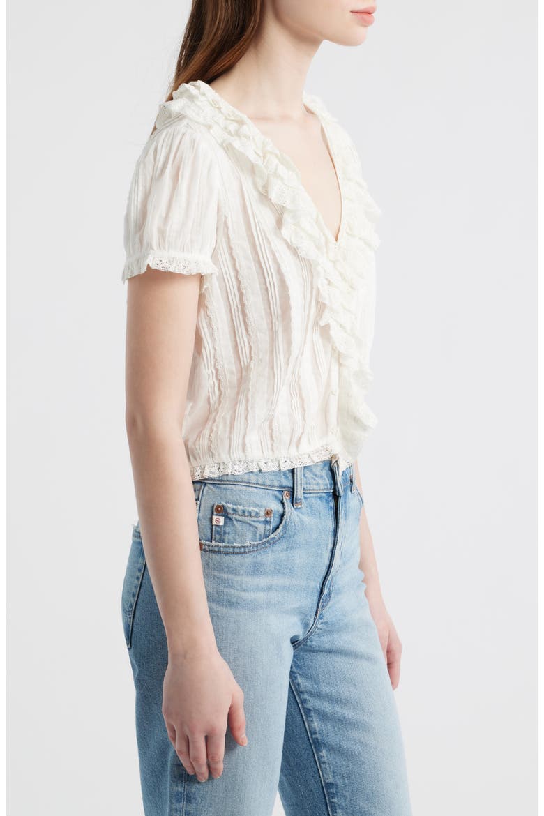 Bernadette Pleated Lace Ruffle Trim Top, Alternate, color, SALT