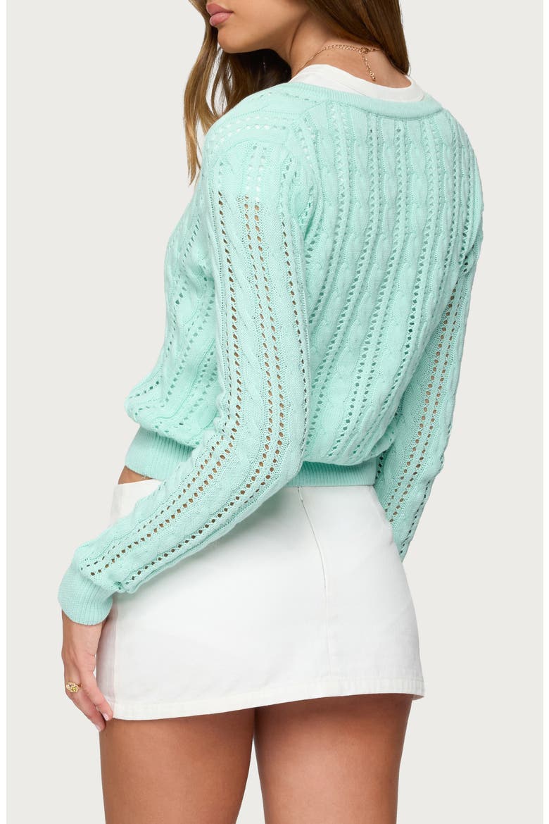 Haisley Cotton Cable Knit Crop Cardigan, Alternate, color, AQUA
