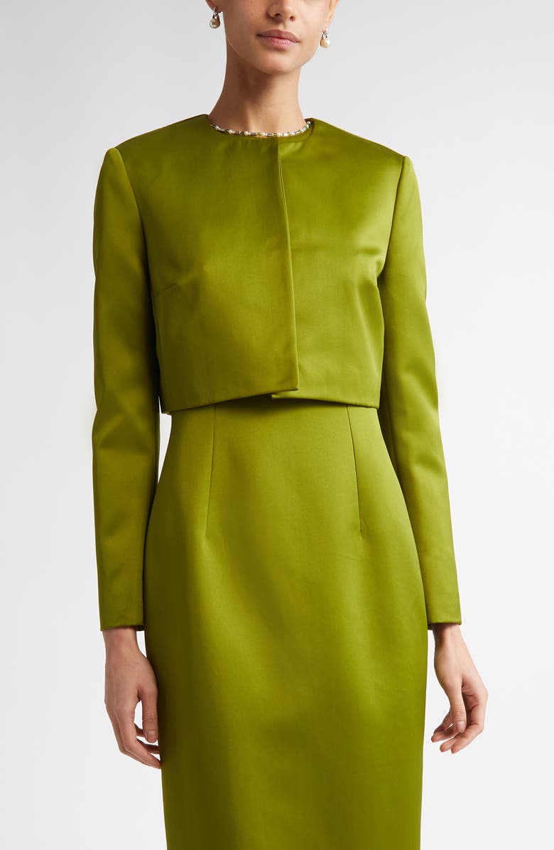 Emilia Wickstead Haydee Pleated Crop Satin Jacket, Main, color, 