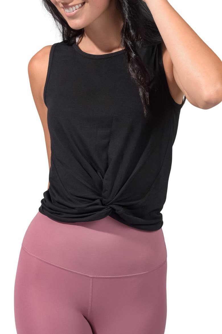 Twist Front Tank Top, Alternate, color, BLACK