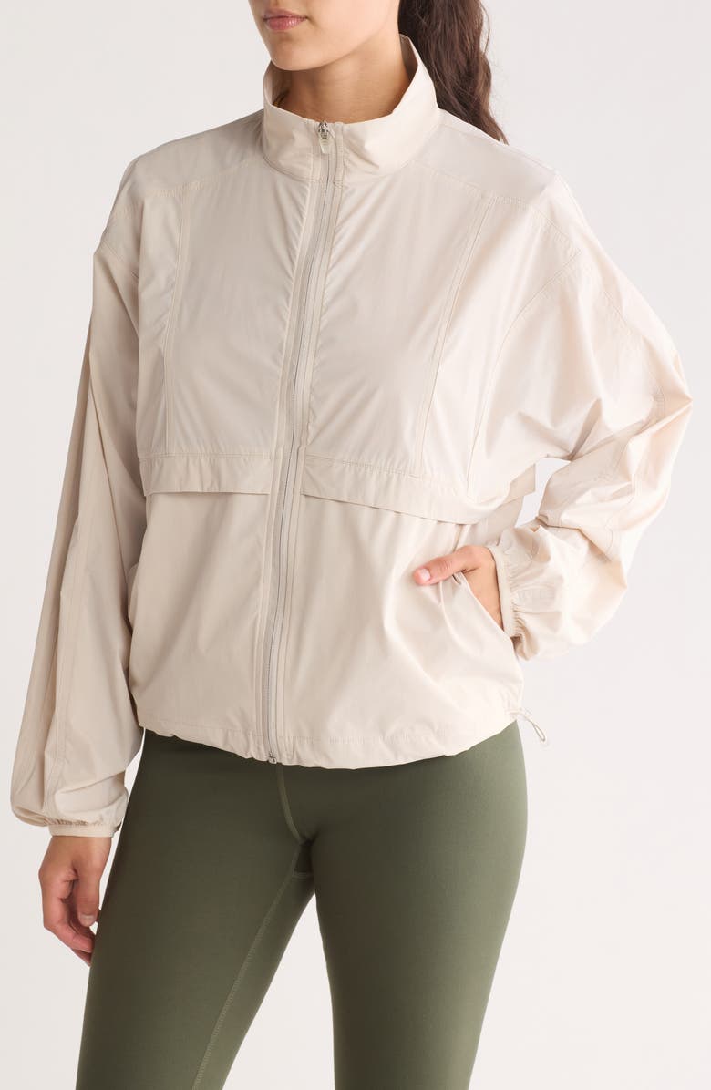 Z by Zella Stride Woven Zip Up Jacket, Main, color, 