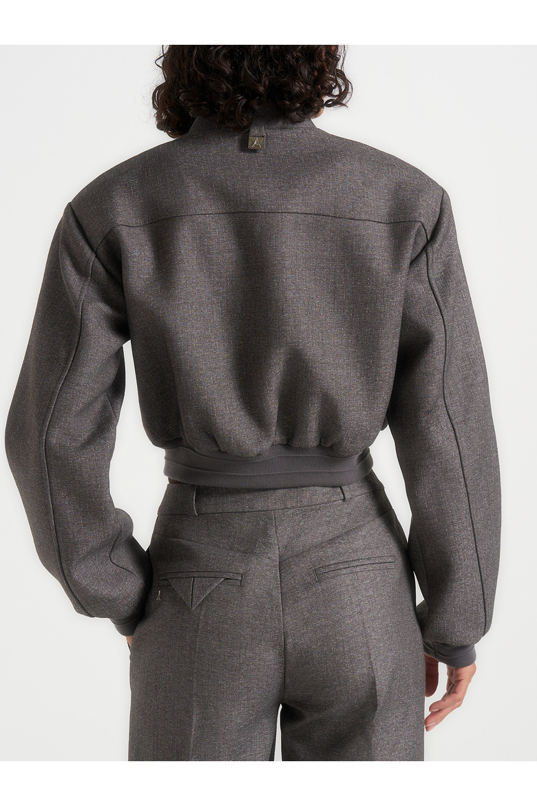 Monique Exaggerated Shoulder Bomber Jacket, Alternate, color, Grey Speckle