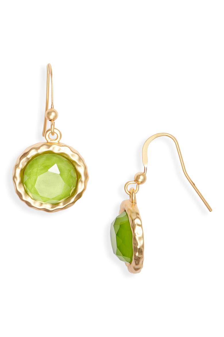 Round Glass Drop Earrings, Main, color, GOLD/ GREEN