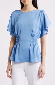 Anne Klein Flutter Sleeve Smocked Waist Top