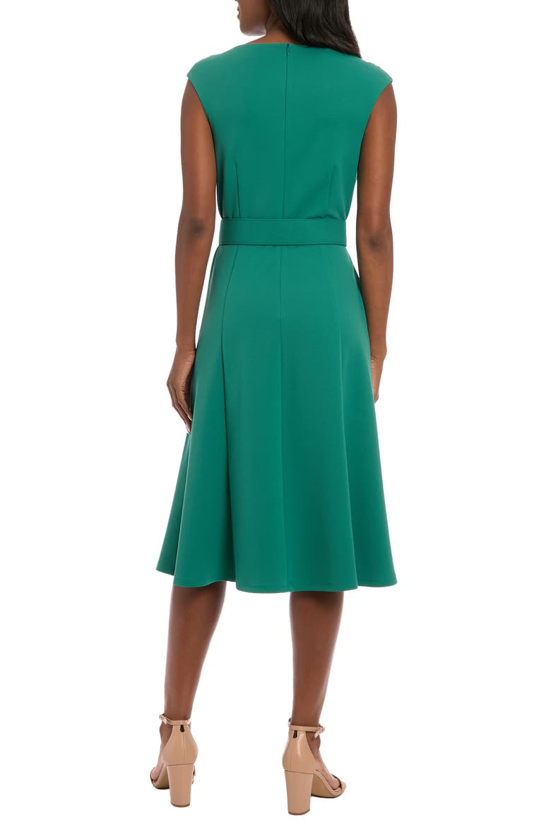 Cap Sleeve Belted Fit & Flare Midi Dress, Alternate, color, IVY GREEN