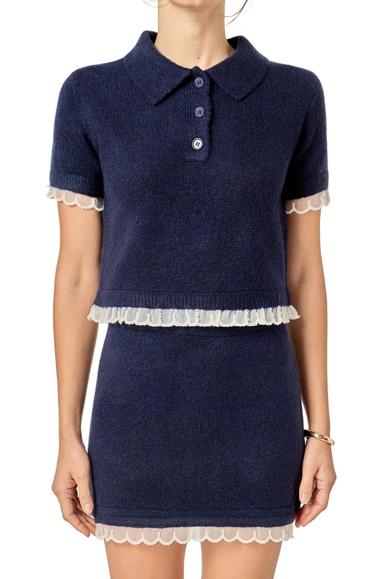 Faux Pearl Embellished Polo Sweater, Alternate, color, NAVY