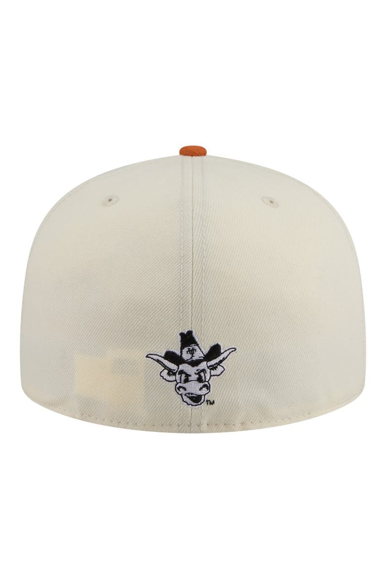 Men's New Era  Cream/Texas Orange Texas Longhorns Two-Tone Script 59FIFTY Fitted Hat, Alternate, color, Cream