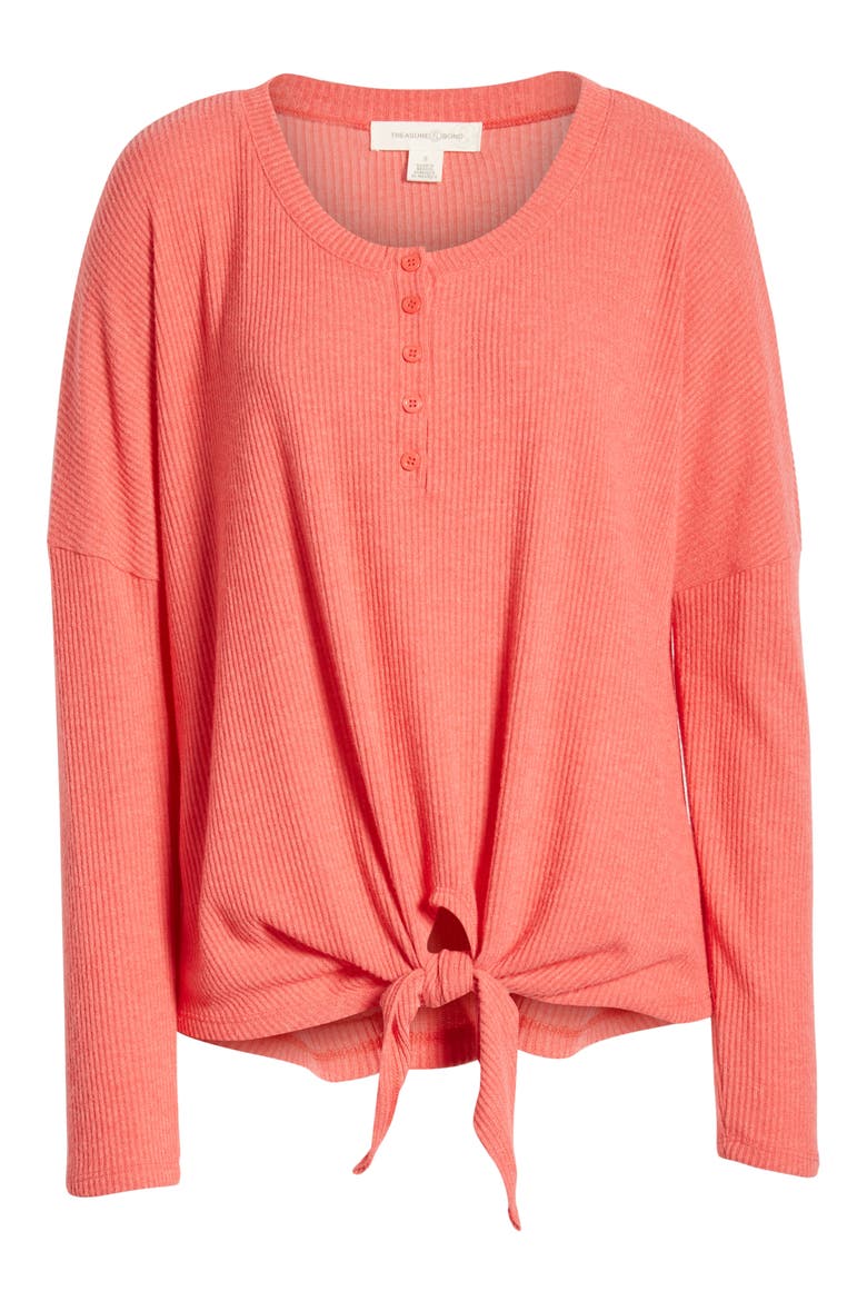 Tie Front Henley, Alternate, color, RED CHINOISE