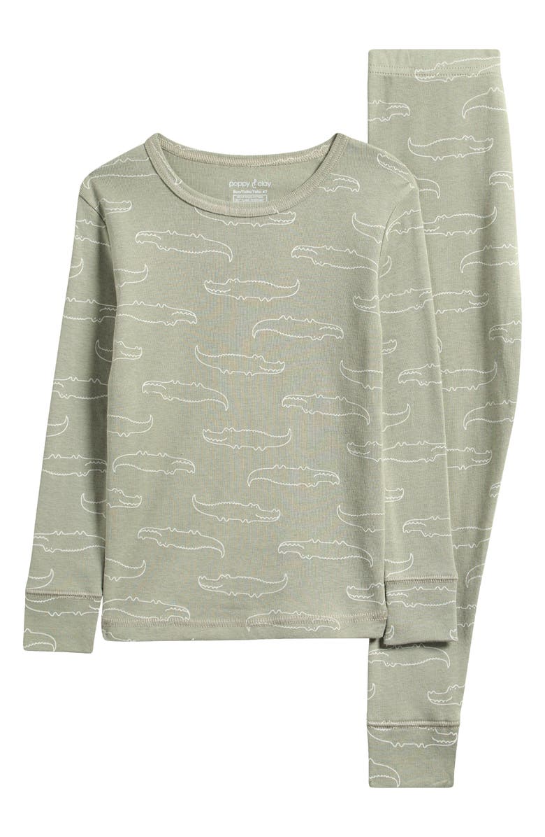 Poppy & Clay Be Free Fitted Two-Piece Pajamas, Main, color, Green Ground Alligators