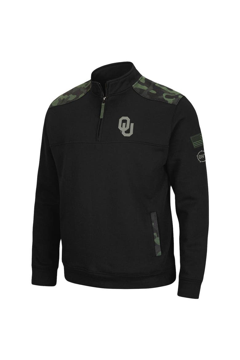 Men's Colosseum Black Oklahoma Sooners OHT Military Appreciation Commo Fleece Quarter-Zip Jacket, Alternate, color, Black