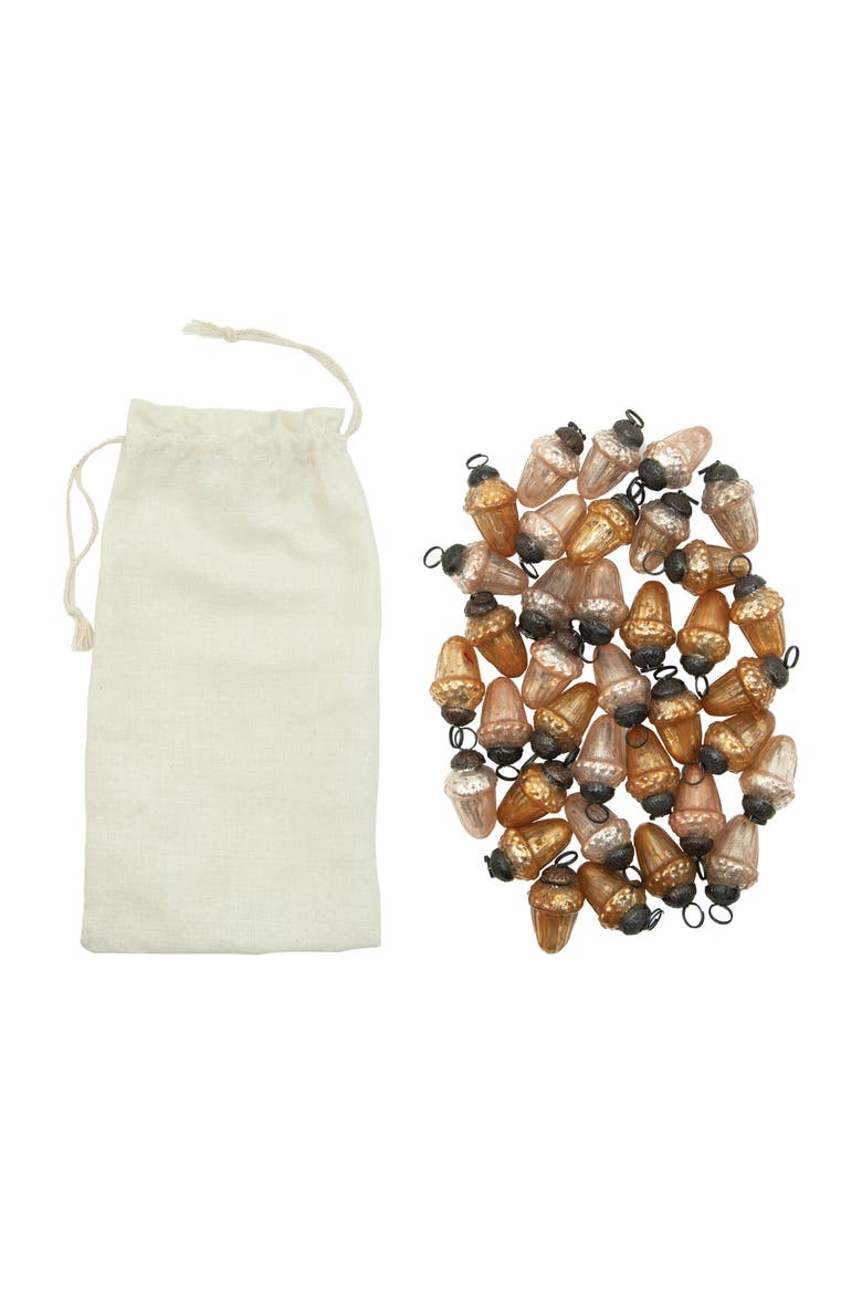 36-Piece Mercury Glass Acorn Shaped Ornaments in Muslin Bag, Multicolor, Main, color, Brown