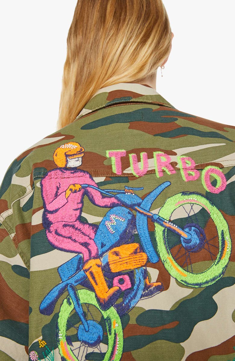 MOTHER The Foxhole Embroidered Detail Camo Print Cotton Jacket, Alternate, color, Master Of Disguise