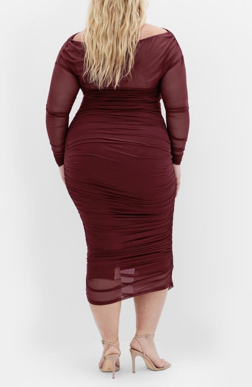 City Chic Livia Mesh Overlay Pencil Skirt In Burgundy