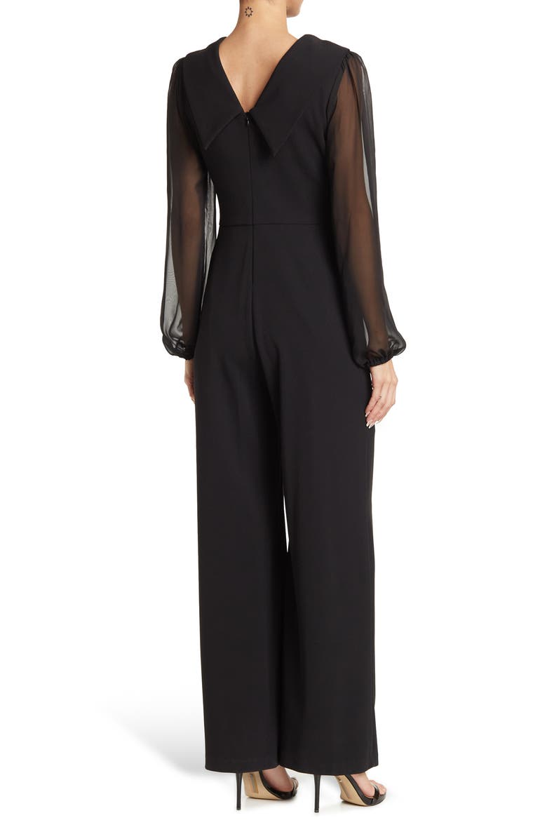 Connected Apparel Chiffon Long Sleeve Jumpsuit, Alternate, color, Black