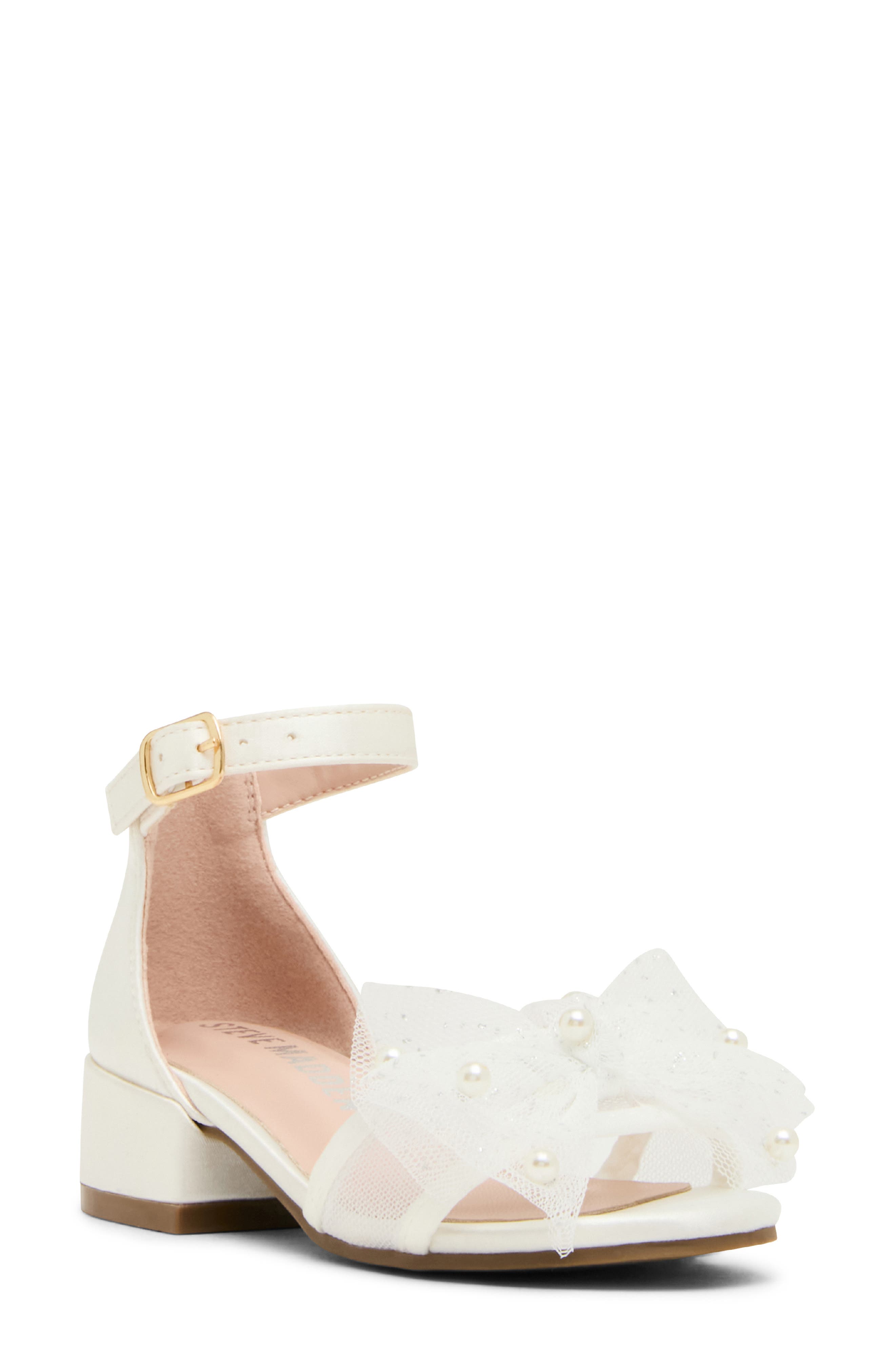 Steve Madden Kids' Debra Ankle Straw Bow Sandal, Main, color, White